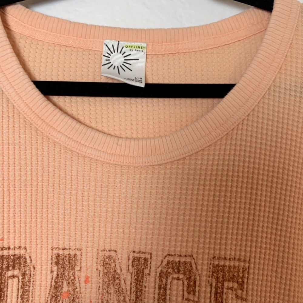 Offline by Aerie T Shirt Large Dance Club Waffle Knit Long Sleeve Peach Orange - Picture 3 of 15